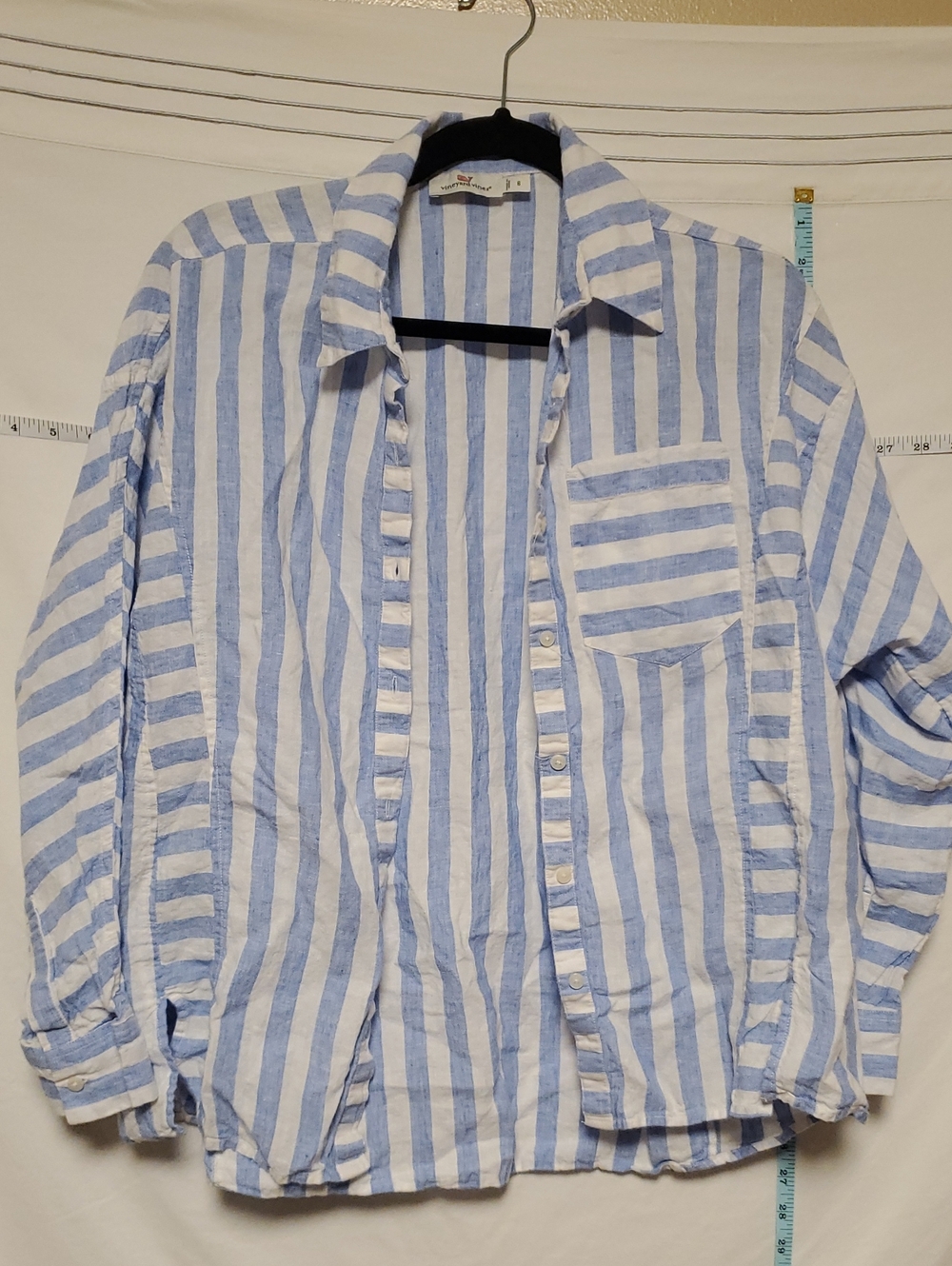 Vineyard Vines Blue & White Striped Womens Shirt Sz 6 Linen Nautical Coastal